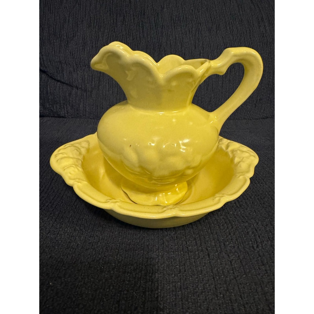 Vintage Yellow USA McCoy‎ Mini Yellow Pitcher & Bowl Set Ceramic -S42